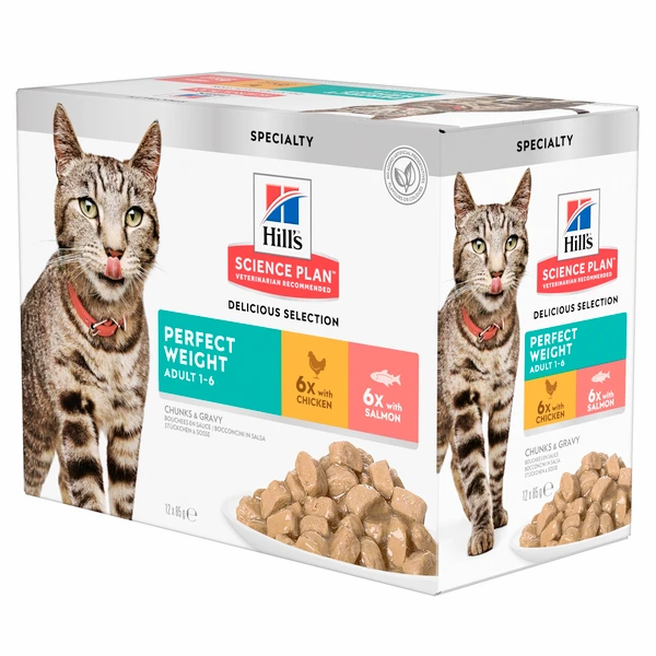 Hills Hill’s Feline Maaltijdzakjes Adult Perfect Weight Multipack – Kattenvoer – 12×85 G