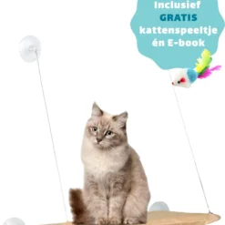 Kattenmand Voor Aan Het Raam – Kattenbed – Hangmat Kat – Kattenhangmat – Beige – Incl. GRATIS E-Book & Kattenspeeltje!