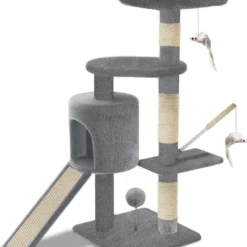 Krabpaal Stabiele Kattenboom Klimboom Voor Katten, Met Platforms Hol Sisal Touw, 115 Cm, Grijs