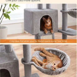 Kattenkrabpaal – 135 Cm – Met Hol – Meerdere Verdiepingen – Grijs