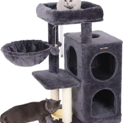 Nancy’s Krabpaal Lichtgrijs Met Hangmat En Speeltje – Speelhuis Voor Katten – 90CM