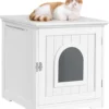 MEUBELEXPERT – Kattenhuis Kattenmand Wit Gesloten Kattentoilet Met Ingang En Handdoekhouder Kattenbak Kast Voor Katten Honden Huisdier 48,5 X 51 X 51,5 Cm Hout