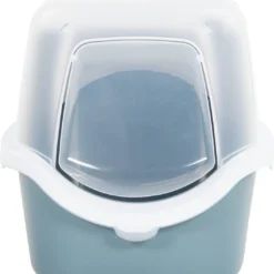 VidaXL Kattenbak Met Deksel 56x40x40 Cm Polypropeen Wit En Blauw