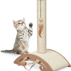 Relaxdays Krabpaal Met Speelbal – Kattenpaal Met Speeltjes – Krabplank – Sisaltouw