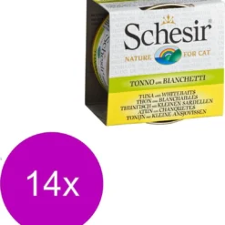 Schesir Kat Bouillon 70 G – Kattenvoer – 14 X Tonijn&Ansjovis Blik