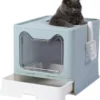 Opvouwbare Kattenbak Met Uitneembare Lade – XXL Kattentoilet – Inclusief Kattenbak Schep – 41 X 51 X 38.6cm – Blauw