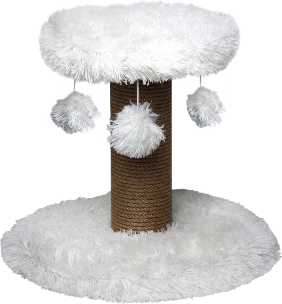 Topmast Krabpaal Fluffy Rio – Wit – 39 X 39 X 34 Cm – Krabpaal Voor Katten – Met Kattenspeeltjes – Duurzaam Sisal Touw