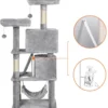 Rootz Krabpaal – Krabpaal Met 2 Knuffelgrotten – Krabpaal – Kattenkrabpaal – Vloerstaande Krabpaal – Kattenhuis – Met Gaten – Lichtgrijs – 60 X 50 X 155 Cm (L X B X H)