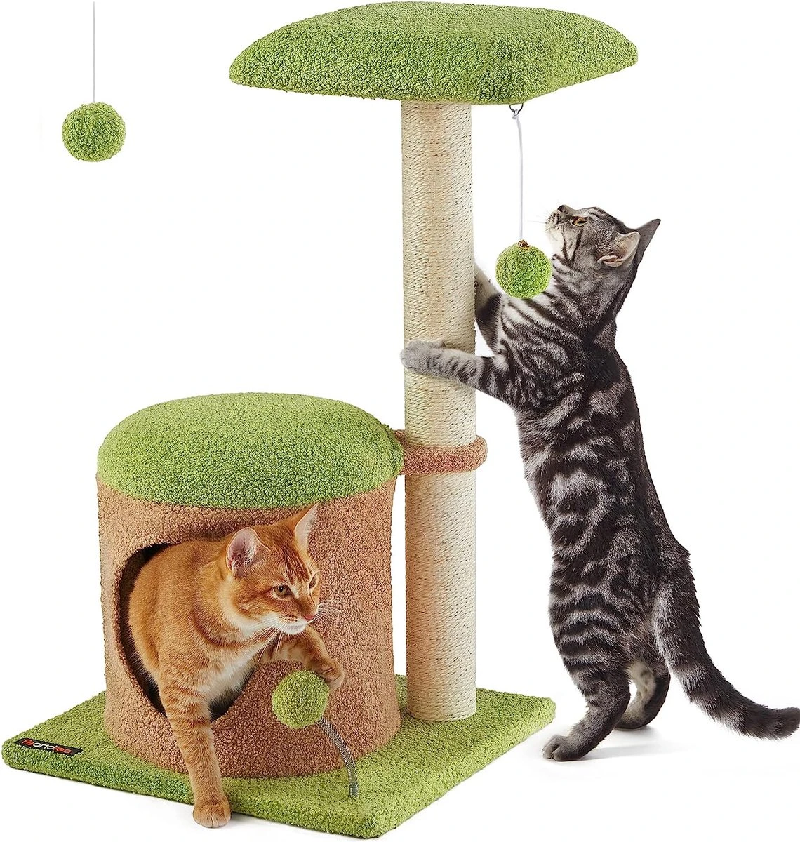 A.T. Shop Kleine Kattentoren Voor Kittens, 76,2 Cm Cute Cat Condo Voor Binnenkatten, Met 69 Cm Krabpaal, Gewatteerde Baars, Lentegroen En Licht AardeBruin