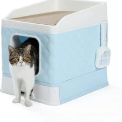 Amex Kattenbak – Zelfreinigende Kattenbak Met Lade – Kattenbak Geurverdrijver Met Veel Ruimte – Krab Dak – Zeefsysteem – Blauw