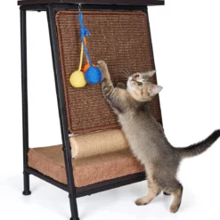 Kattenbed Grot Met Sisal Krabpaal En Verwijderbare Krabmat, A-vorm Multifunctioneel Kattenmeubel Voor Alle Katten, Ook Gebruikt Als Bijzettafel, Vintage Kattentafel Met Kussens En Speelballen