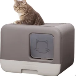 Kattenbak – 2 Uitgangen – Kattentoilet – Uitschuifbare Bodem – Met Schepje – Grijs 53 X 40 X 40 Cm