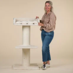 Krabpaal Voor Grote Katten Maine Coon Lounge Krabpaal – Beige – 60 X 60 X 120 Cm