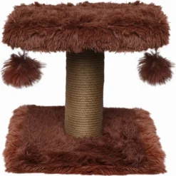 Topmast Krabpaal Fluffy Langhaar – Nairobi – Bruin – 34 X 34 X 34 Cm – Krabpaal Voor Katten – Met Kattenspeeltjes – Duurzaam Sisal Touw