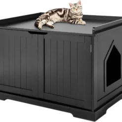 MaxxPet Houten Kattenhuis – Katten Bench – Kattenbed – Katten Hok – 75x53x52cm – Zwart
