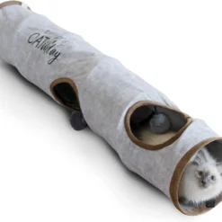 Premium Kattentunnel 120 X 24 Cm I 3 Kijkgaten & Speelballen I Katten Speeltunnel Opvouwbaar Kattenspeelgoed Katten Tunnel Tunnel Rascheltunnel Grot Rol Kat Tunnel Kat Grijs Konijn XXL