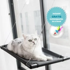 Kattenmand Voor Aan Het Raam – Kattenbed – Hangmat Kat – Kattenhangmat – Zwart – Incl. GRATIS E-Book & Kattenspeeltje!