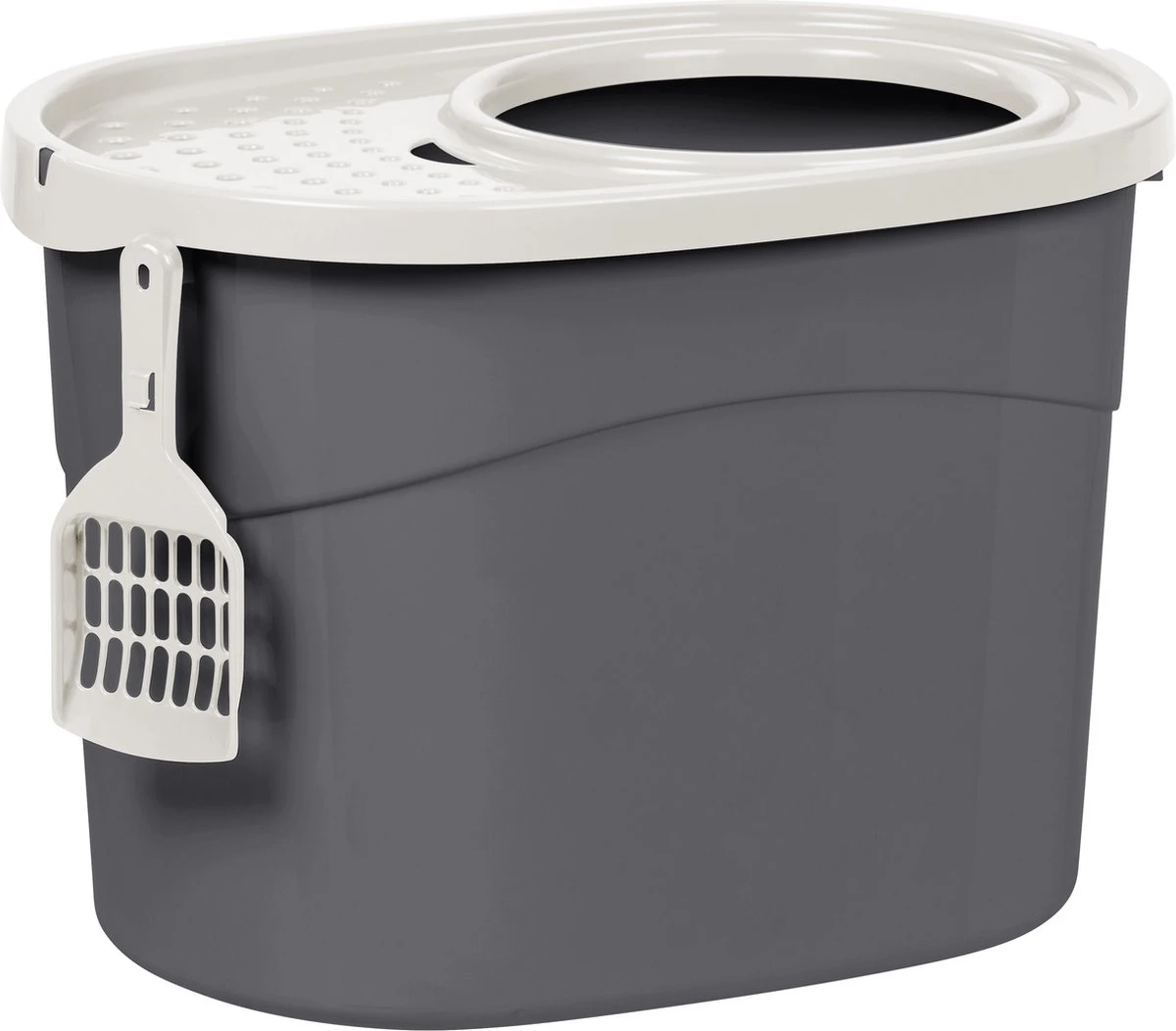 Iris Ohyama Top Entry Kattenbak TECL-20 β Kunststof β Grijs/Wit β Met Schepje