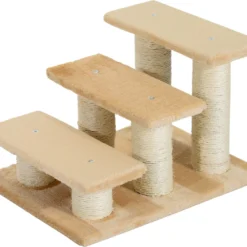 PawHut Dierentrap Kattentrap Hondentrap Trap Voor Katten En Honden 3 Treden Crème D33-003