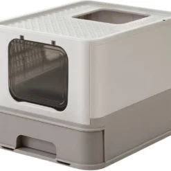 MIDA® Kattenbak Met Deksel – Geschikt Voor Grote Katten – Opvouwbaar – Wit Grijs