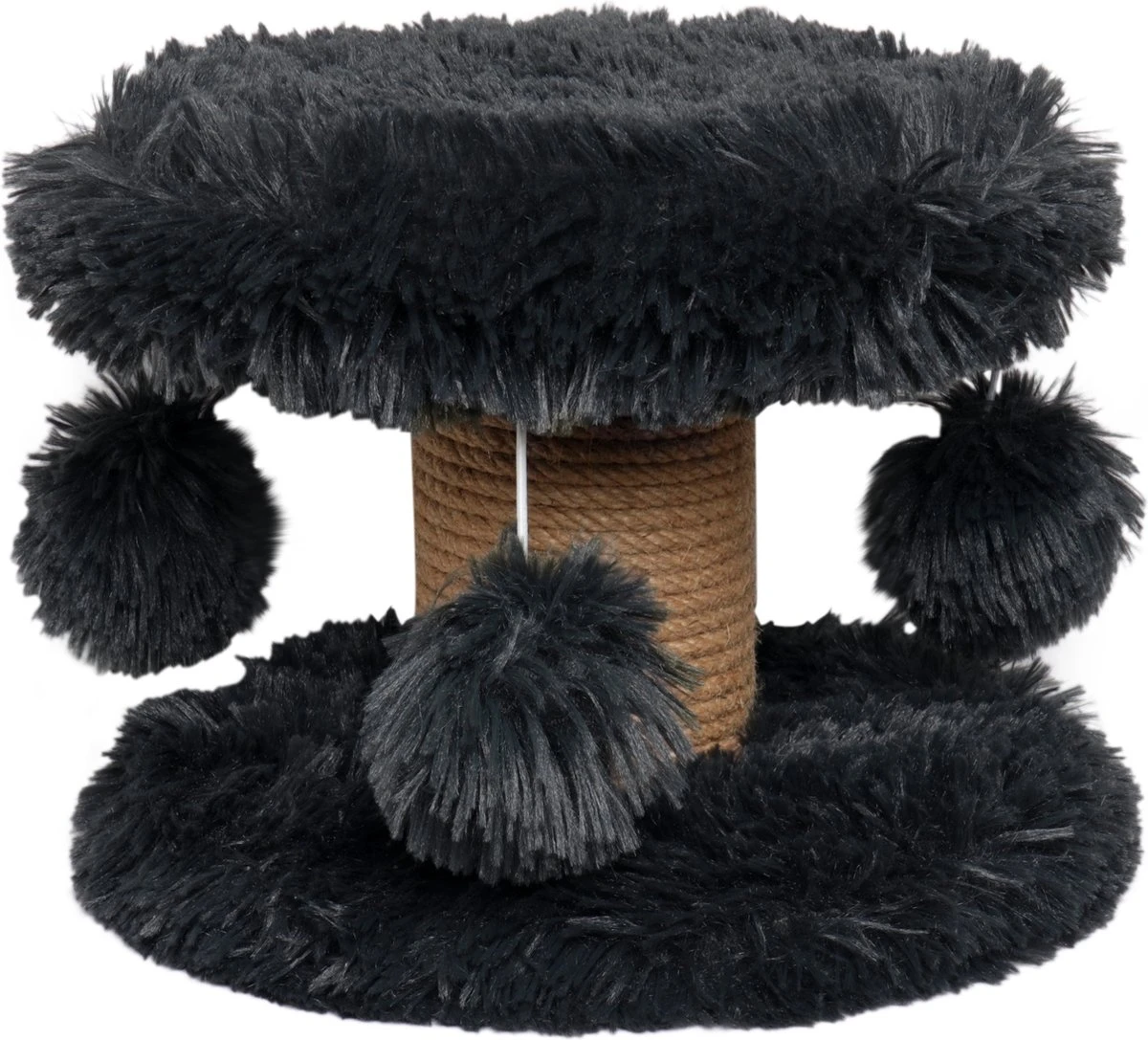 Topmast Krabpaal Fluffy Lycia – Zwart – 25 X 25 X 20 Cm – Made In EU – Krabpaal Voor Kittens – Met Kattenspeeltjes – Sterk Sisal Touw – Mini Krabpaal