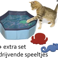 Croci Zwembad Kat Met 2 Drijvende Speeltjes + 2 Extra Drijvende Speeltjes – Ø 30 X 10 Cm