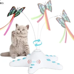 MIRO Zeester Katten & Kittens Speelgoed – Roterend – 2 Verschillende Vlinders – Met Slimme Sensor – Antislip Onderkant – Aan & Uit Knop