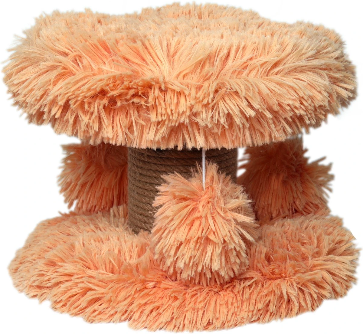 Topmast Krabpaal Fluffy Lycia – Perzik – 25 X 25 X 20 Cm – Made In EU – Krabpaal Voor Kittens – Met Kattenspeeltjes – Sterk Sisal Touw – Mini Krabpaal