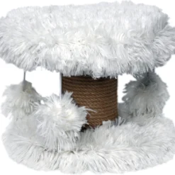 Topmast Krabpaal Fluffy Lycia – Wit – 25 X 25 X 20 Cm – Made In EU – Krabpaal Voor Kittens – Met Kattenspeeltjes – Sterk Sisal Touw – Mini Krabpaal