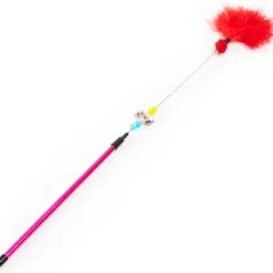 Nobleza Kattenhengel Met Pluimveren En Belletje – Kattenhengel Met Kralen – Kattenspeelgoed – Kattenspeeltje – Kittenspeelgoed – Kattenstok – Speelhengel Kat – Katten Speelhengel – Rood