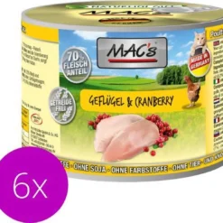MAC’s Kattenvoer Natvoer Blik 70% Gevogelte & Cranberry 6 X 200g