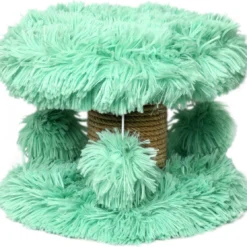 Topmast Krabpaal Fluffy Lycia – Groen – 25 X 25 X 20 Cm – Made In EU – Krabpaal Voor Kittens – Met Kattenspeeltjes – Sterk Sisal Touw – Mini Krabpaal