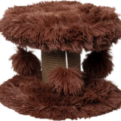 Topmast Krabpaal Fluffy Lycia – Bruin – 25 X 25 X 20 Cm – Made In EU – Krabpaal Voor Kittens – Met Kattenspeeltjes – Sterk Sisal Touw – Mini Krabpaal