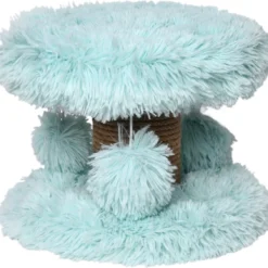 Topmast Krabpaal Fluffy Lycia – Lichtblauw – 25 X 25 X 20 Cm – Made In EU – Krabpaal Voor Kittens – Met Kattenspeeltjes – Sterk Sisal Touw – Mini Krabpaal