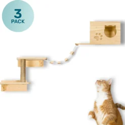 LBB – Katten Klimmuur – Ladder Krabpaal En Huisje – Katten Klim Wand – 100cm – Krabpaal Muur – Klimmuur Kat – Krabpaal Voor Grote Katten