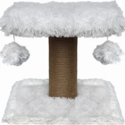 Topmast Krabpaal Fluffy Langhaar – Nairobi – Wit – 34 X 34 X 34 Cm – Krabpaal Voor Katten – Met Kattenspeeltjes – Duurzaam Sisal Touw