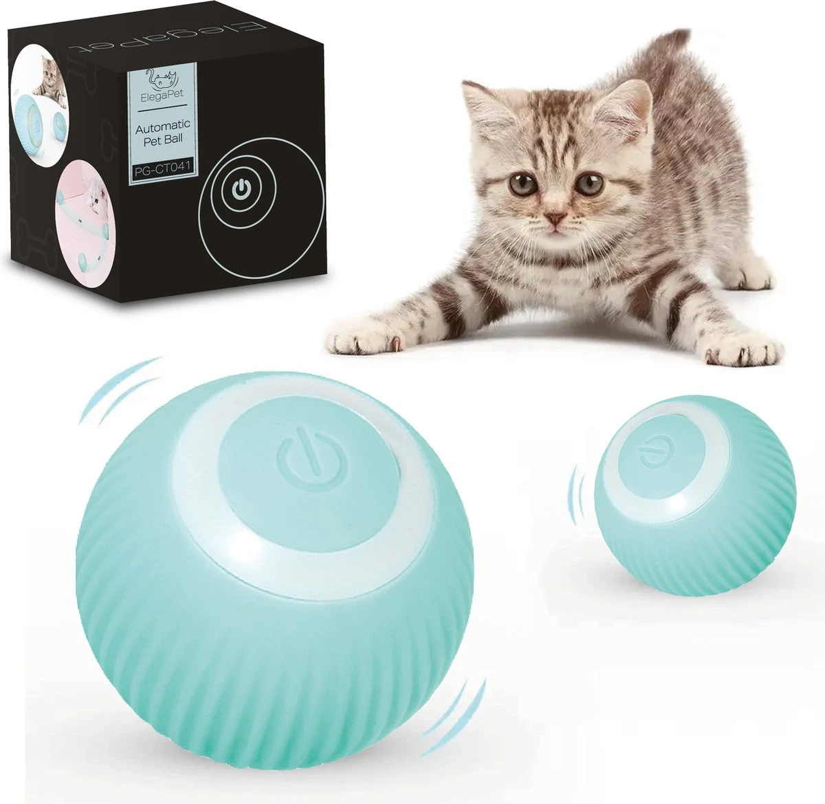 ElegaPet Interactieve Zelfrollende Speelgoed Bal Voor Katten Turquoise β Smart Katten Speelgoed Met USB Oplaadkabel