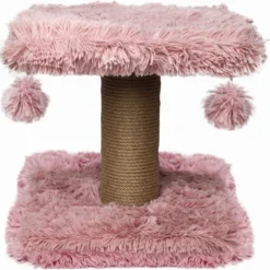 Topmast Krabpaal Fluffy Langhaar – Nairobi – Roze – 34 X 34 X 34 Cm – Krabpaal Voor Katten – Met Kattenspeeltjes – Duurzaam Sisal Touw