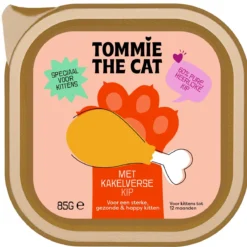 Tommie The Cat – Kattenvoer Natvoer – Kitten Verse Paté Kip – Voordeel Verpakking – 32 Stuks – 85 Gram Per Stuk – Zonder Suiker En Graanvrij