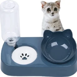 Verhoogde Kattenbak 2-in-1 Kattenvoerbak Met Waterdispenser Katten, Kattenbakset 15° Kantelbaar Met Automatische Waterfles Voor Kleine En Middelgrote Honden En Katten