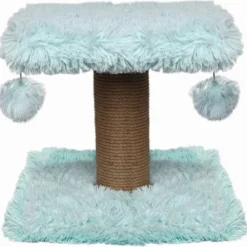 Topmast Krabpaal Fluffy Langhaar – Nairobi – Lichtblauw – 34 X 34 X 34 Cm – Krabpaal Voor Katten – Met Kattenspeeltjes – Duurzaam Sisal Touw