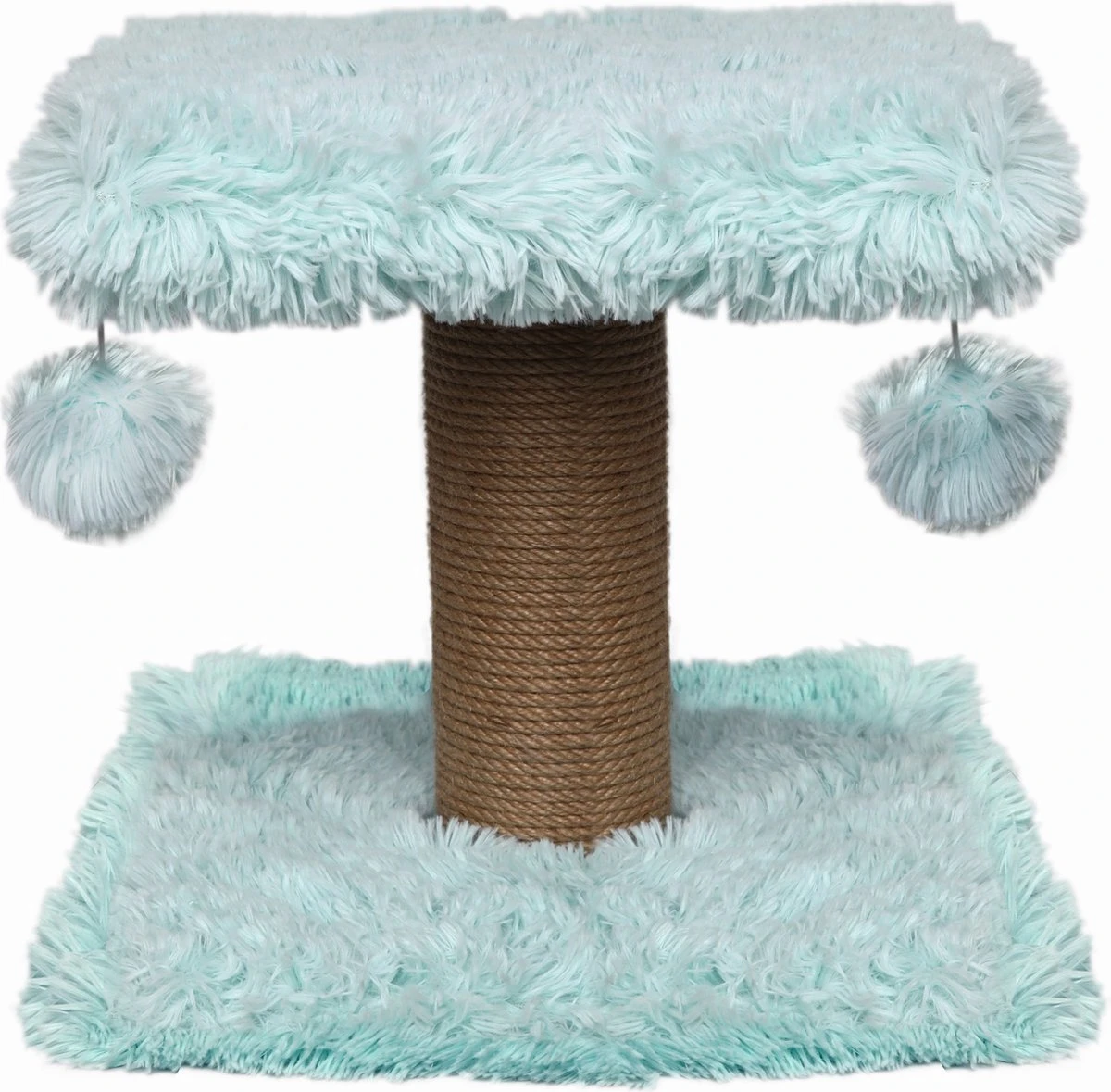 Topmast Krabpaal Fluffy Langhaar – Nairobi – Lichtblauw – 34 X 34 X 34 Cm – Krabpaal Voor Katten – Met Kattenspeeltjes – Duurzaam Sisal Touw