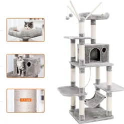 Rootz Krabpaal Voor Katten Lichtgrijs XL – Krabpaal 154 CM