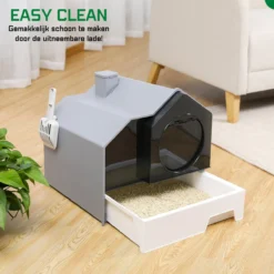 Kattenbak Zelfreinigend – Kattenbak XXL Met Kattenbakschep – Kattenbak Met Lade Uniek – 47x41cm – Privacyglas