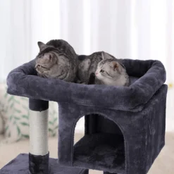 Kattenboom – Met Groot Platform – 2 Pluche Grotten – Speelhuisje – Klimboom Voor Katten – Grey