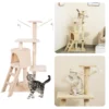 Cheqo® XL Kattenkrabtoren Wit – Krabtoren – Krabpaal – Huis Voor Katten – Krabton – Kattenhuis – 45x30x110cm – Beige – 6 Palen, 4 Planken, 1 Ladder, 1 Nest, 2 Speelgoedmuizen Met Stokken En Touw