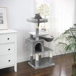 Rootz Multilevel Krabpaal – Kattentoren – Krabpaal – Klimboom Voor Katten – Lichtgrijs – 50 X 40 X 110 Cm