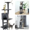 Cheqo® XL Kattenkrabtoren Grijs – Krabtoren – Krabpaal – Huis Voor Katten – Krabton – Kattenhuis – 45x30x110cm – 6 Palen – 4 Planken – 1 Ladder – 1 Nest – 2 Speelgoedmuizen – Superleuke Klim- En Krabtoren Voor Je Kat