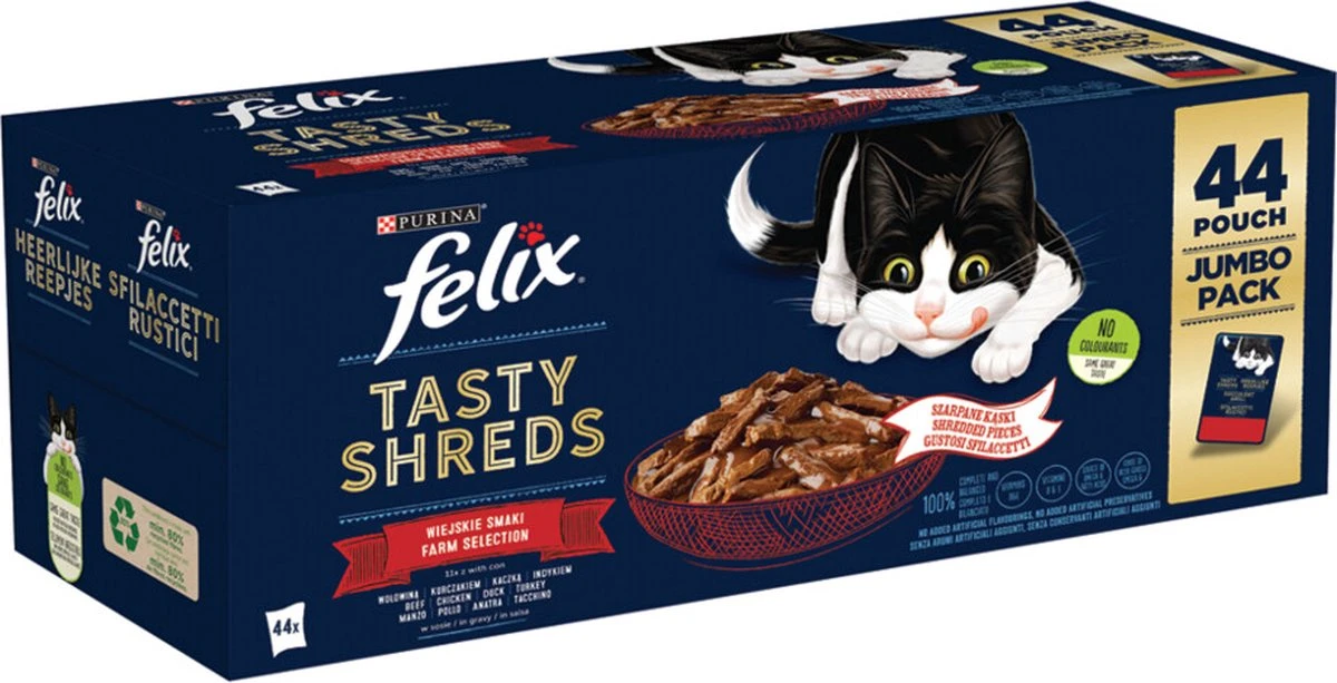 Felix β Heerlijke Reepjes Farm Selectie Multipack β Kattenvoer β 44x85g