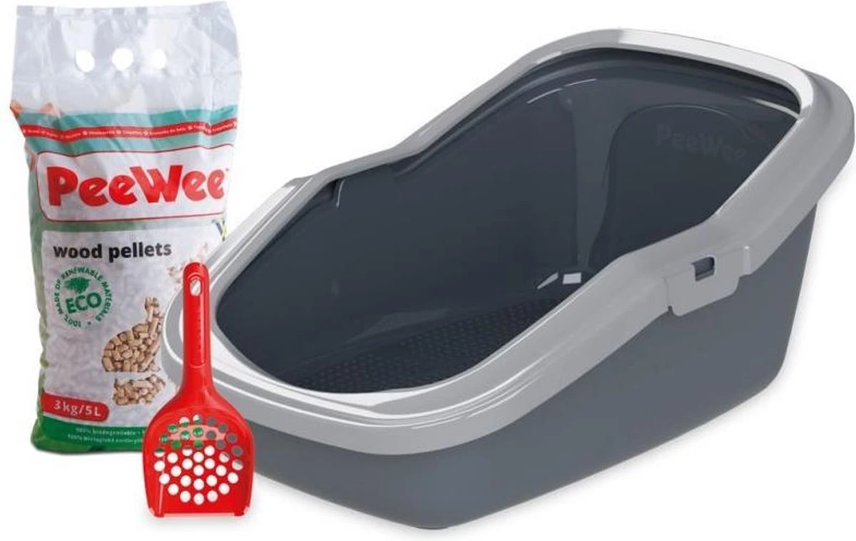 Peewee – Kattenbak EcoMinor Grijs Startpakket – 56 X 39 X 27.5cm